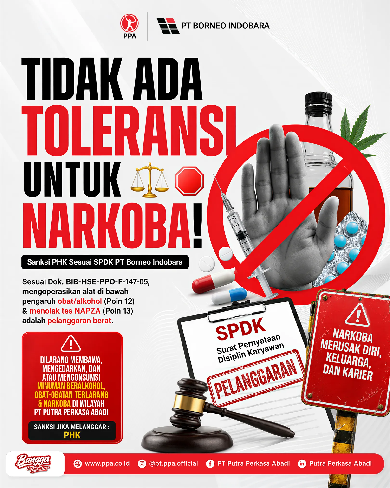 Zero Tolerance! Sanksi PHK Sesuai SPDK Menanti Pelaku Penyalahgunaan Narkoba